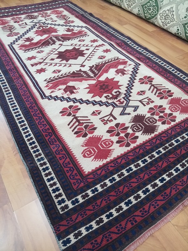 White Blue Runner Rug Antique 4x7 Rug Handmade Room Decor Rug Free Ship Rug gallery
