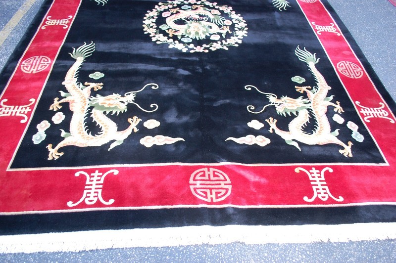 c1940s ANTIQUE ART DECO WALTER NICHOLS CHINESE RUG 9'x12'2" DROGEN DESIGN, BLACK gallery