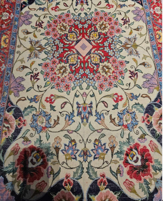 1960's Oriental Slavic Middle East Floral Rug Red Blue w/ Flowers 49X 26in"- A30 gallery