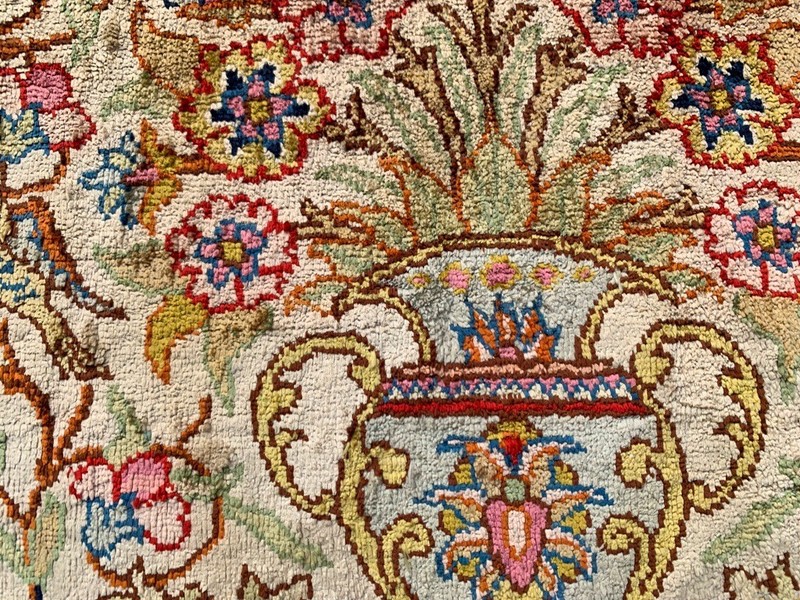 Vintage Rug Hand Knotted Silk & Wool Cashmeri Area Rug 1x2 ft Free Ship gallery