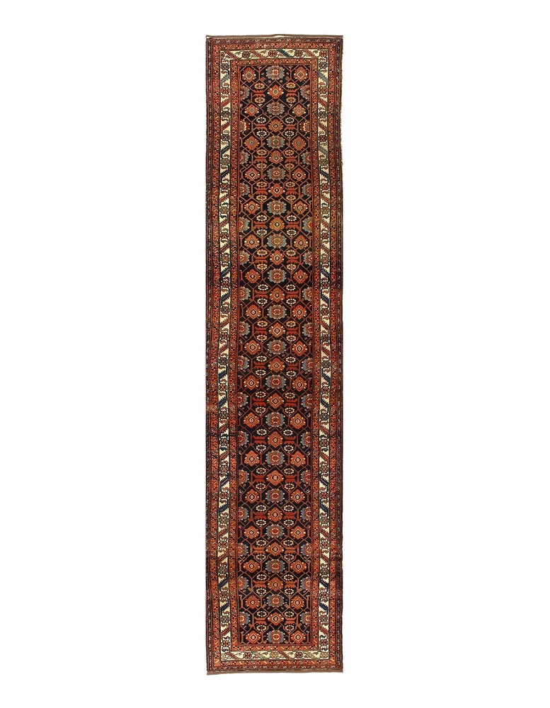 Antique Tan Hand Knotted Wool Runner Rug 3'5"x17