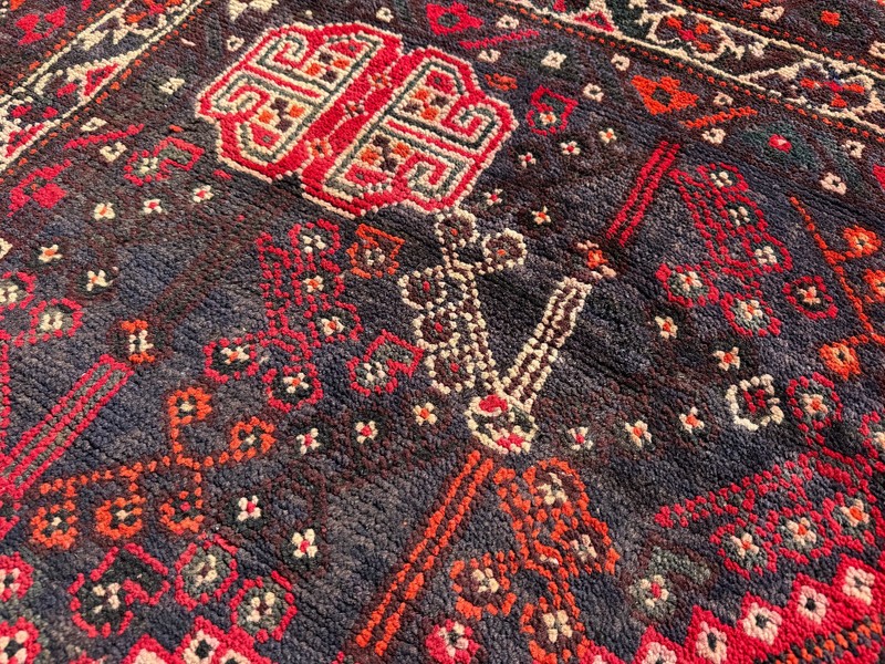 VINTAGE ORIENTAL RUG 7x10 ANTIQUE handmade red blue geometric tribal kazak 6x9 gallery