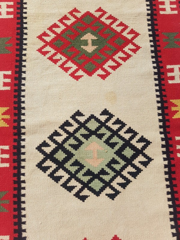 Fine Vintage Traditional Hand Made Oriental Wool Red Kilim Rug 159x79cm gallery