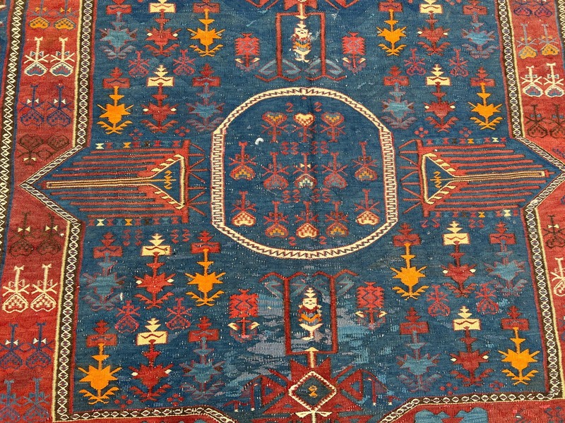 COLLECTORS' ITEM Antique Natural Vegetable Dye Star Kazak Caucasian Daghistan Ru gallery