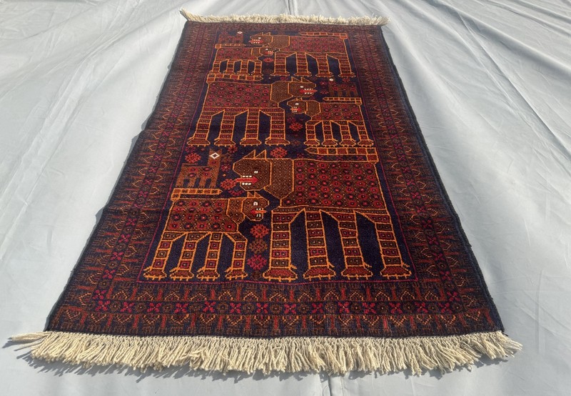 Antique Afghan Hand Knotted 3x5 Ft Wool Rug Traditional Turkmen Pictorial Carpet gallery