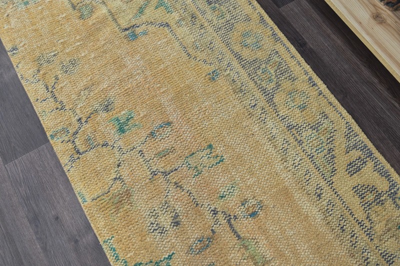 Vintage Turkish Runner Rug 2x6ft BEIGE Handmade Anatolian Oushak Hallway Wool gallery