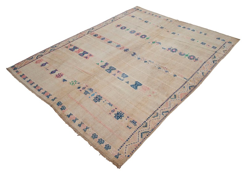 Vintage Turkish Rug Kilim Hand Woven Natural Wool Area Rug Sofreh! 6x7 ft Approx gallery