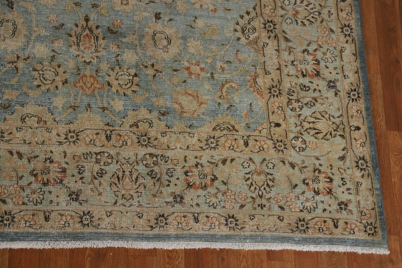 Pre-1900 Light Blue Vegetable Dye Sultanabad Antique Rug Hand-made Carpet 10x13 gallery