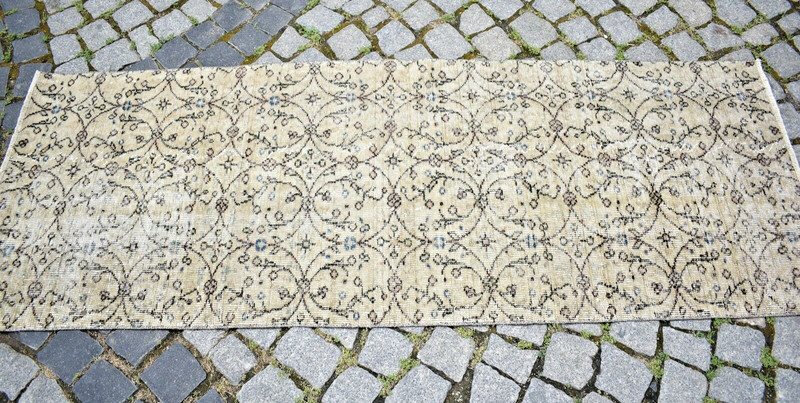 Turkish Rug 29'' x 79'' Vintage Muted Dye Rug Hand Knotted Rug Oushak Runner Rug gallery