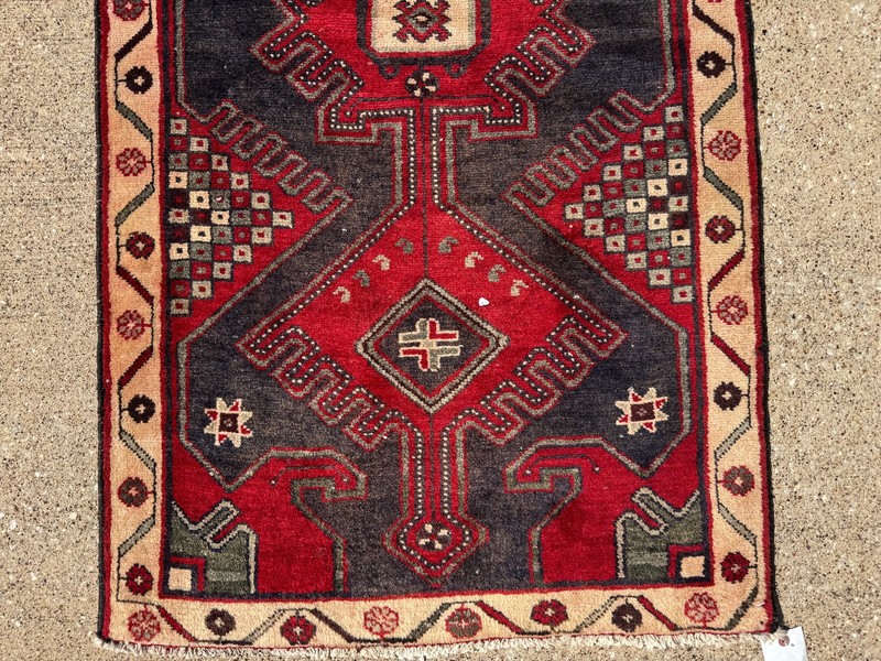 ANTIQUE HERIZ RUNNER RUG 2x13 handmade VINTAGE long geometric blue real old 3x13 gallery