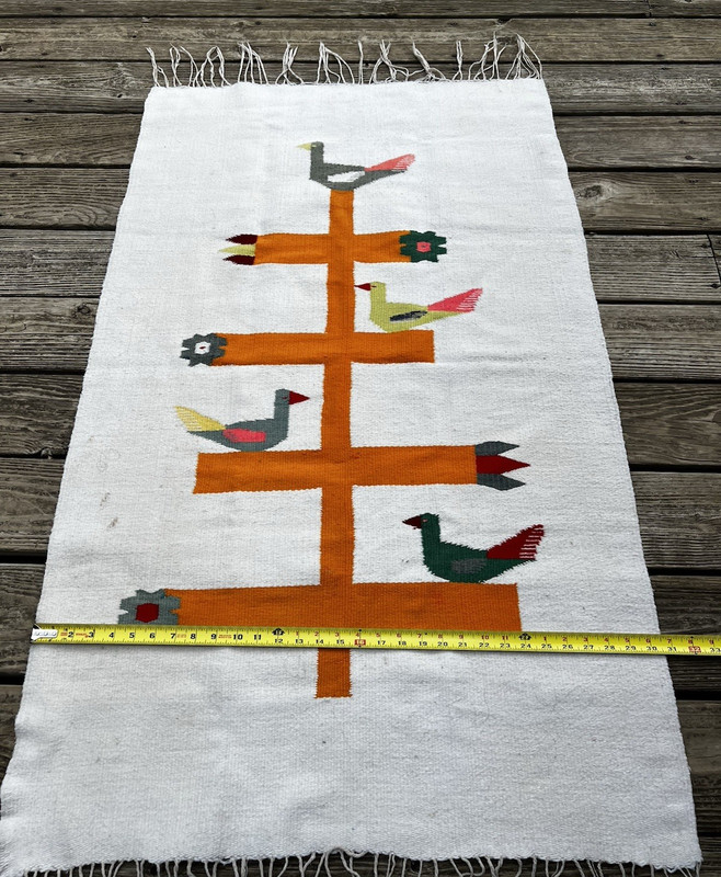 Vtg Wool Kilim Rug Bird Tapestry Tree Of Life 50"x30.5" Woven Zapotec Oaxacan gallery