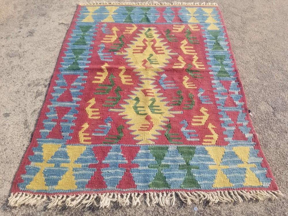 Distressed Fine Vintage Traditional Hand Made Oriental Wool Kilim 3.1x2.5ft