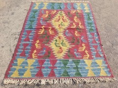 Distressed Fine Vintage Traditional Hand Made Oriental Wool Kilim 3.1×2.5ft
