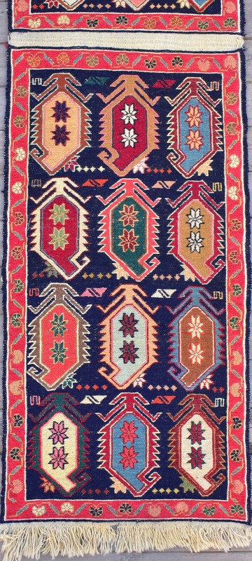 Turkish Rug 19''x76'' Oriental Runner Sumak Corridor Kilim Hallway Blue Rug 1x6 gallery