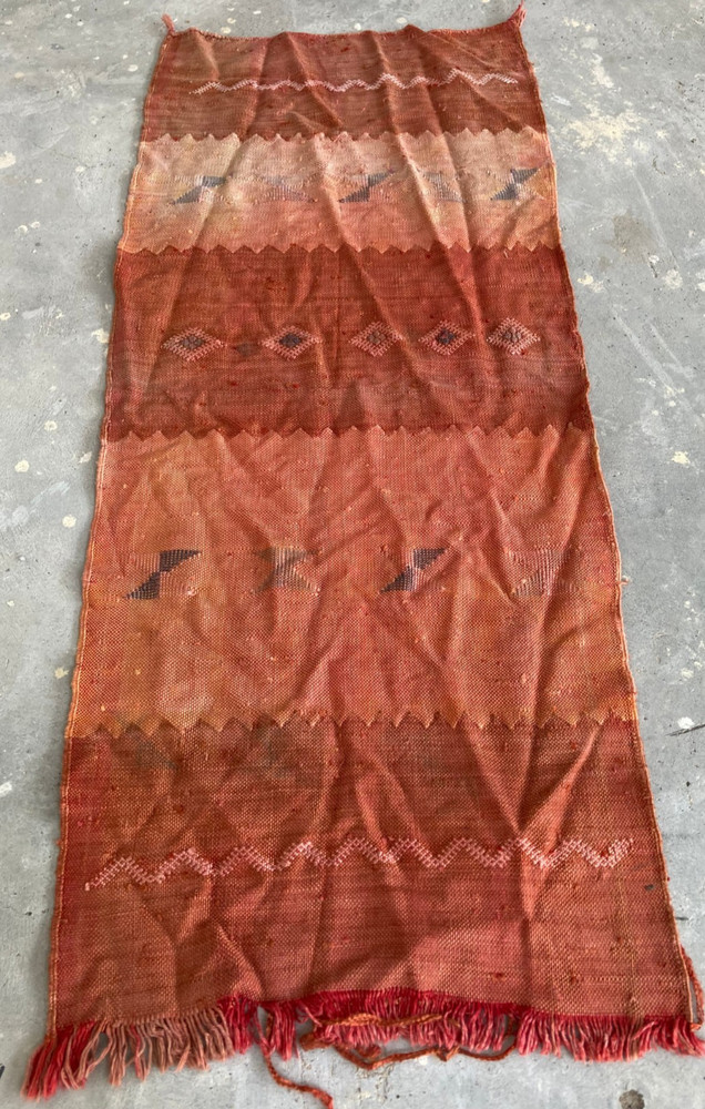 Vintage Traditional Handmade Moroccan Berber Wool Floor Flat Runner Rug 92x38 cm
