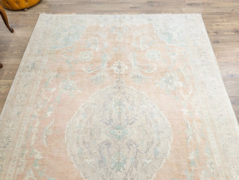 Vintage Turkish Oushak Rug – Coral Wool Oriental – 6'3x9'3 ft Living Room gallery