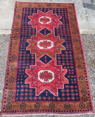Old Turkish Wool Rug. Star Medallion Pattern, 178cm X 108cm.