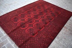 7×9 ft Afghan Antique Turkmen Ersari Area Rug Red Oriental Hand Knotted Wool Rug
