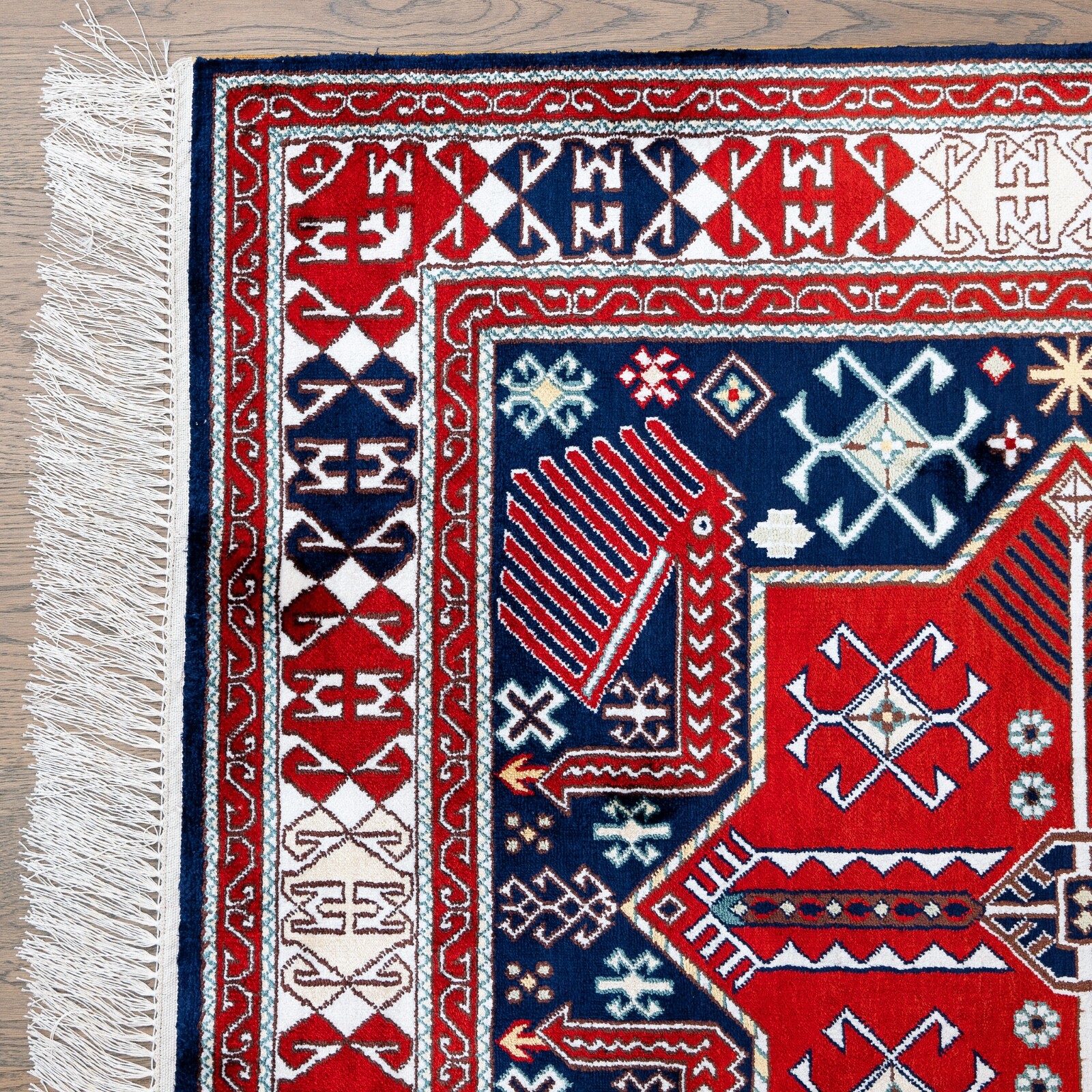 "Akstafa" Red on blue silk carpet gallery