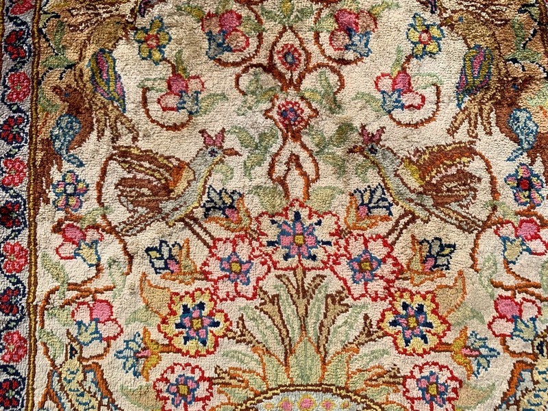 Vintage Rug Hand Knotted Silk & Wool Cashmeri Area Rug 1x2 ft Free Ship gallery