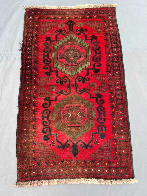 Vintage Afghan Hand-Knotted Baluchi Rug 2'11 x 4'11 ft Red Geometric Area Rug gallery