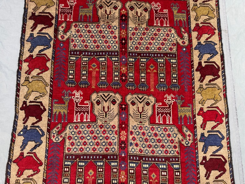Vintage Afghan Hand Knotted Pictorial Rug 4'1x6'4 Wool Animal Tribal Wall Rug gallery