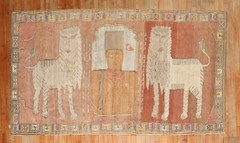 Vintage Kurdish Kars Pictorial Lion King Gallery Rug Size 5’2”x9′