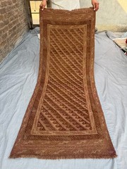 2’7 x 6’1 ft Vintage Handwoven Wool Rug, Geometric Pattern, Soft Earth Tones Rug