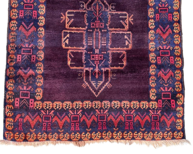 Afghan Baluchi Traditional Rug 3.3x5.4 Ft, Purple Burgundy Rust Tribal Wool Rug, gallery
