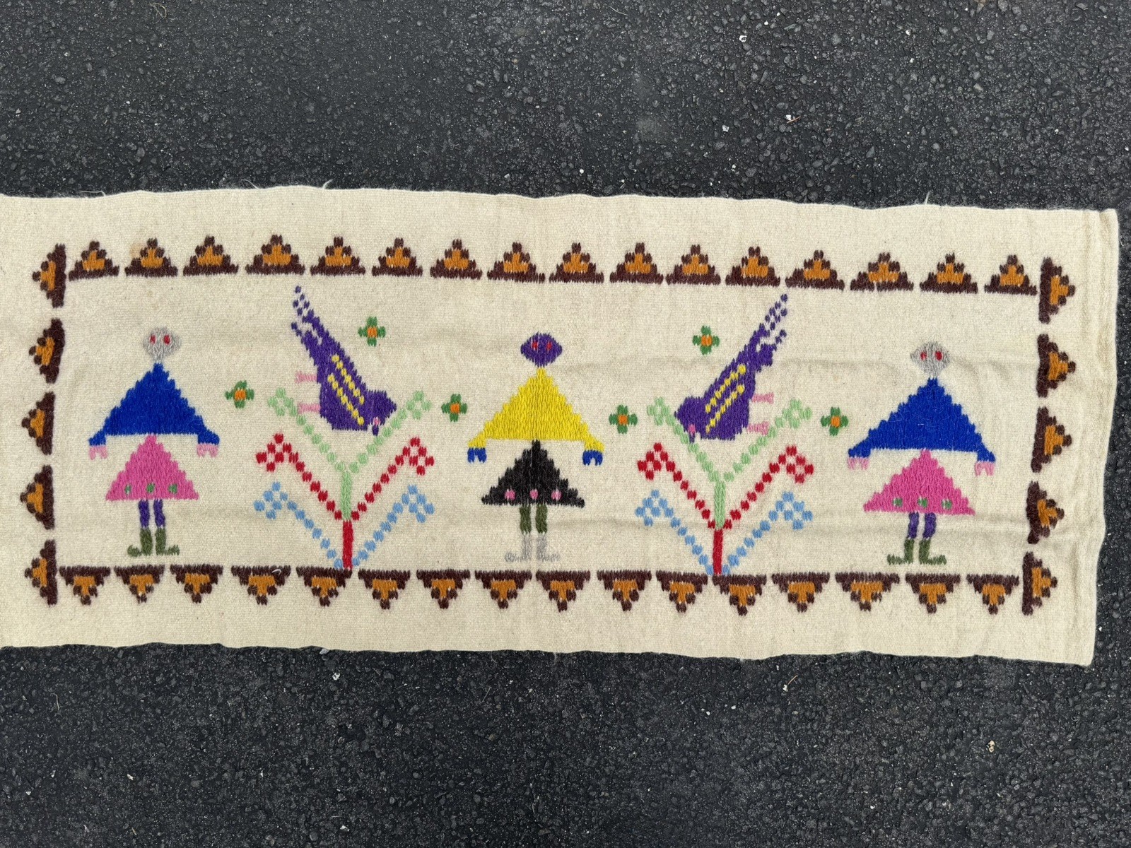 Vintage Hand Knotted Pictorial Kilim Wool Rug 4.5 x 1.9 Textile wall hanging EUC gallery