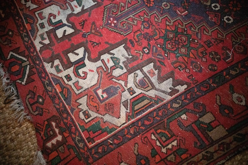distressed antique Persian Hamadan rug with beautiful, vibrant colors! gallery