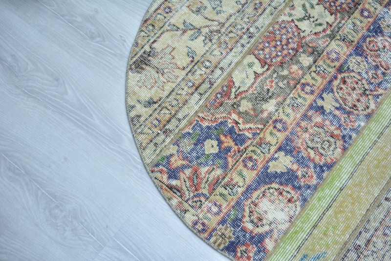 Handmade Round Patchwork Rug, 3.3 ft, Vintage Round Rug, Round Inside Door Mat, gallery