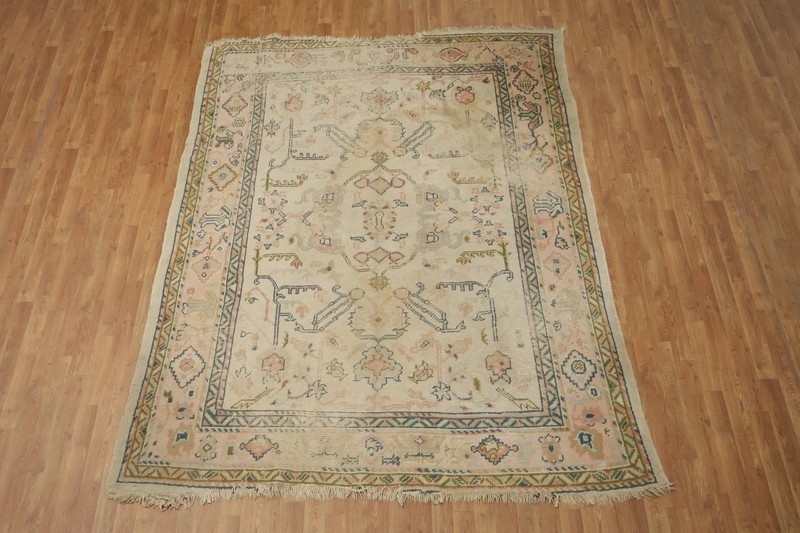 Pre-1900 Antique 7x9 Oushak Hand-Knotted Wool Turkish Area Rug in Soft Tones gallery