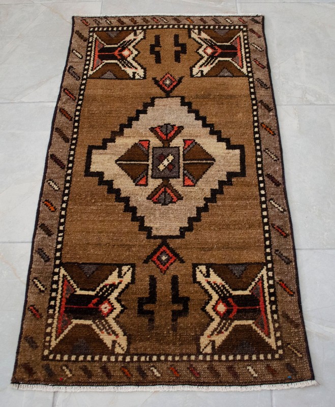 Vintage Distressed Small Area Rug Hand Knotted Oushak Rugs Yastik -1'10"x3'4" gallery