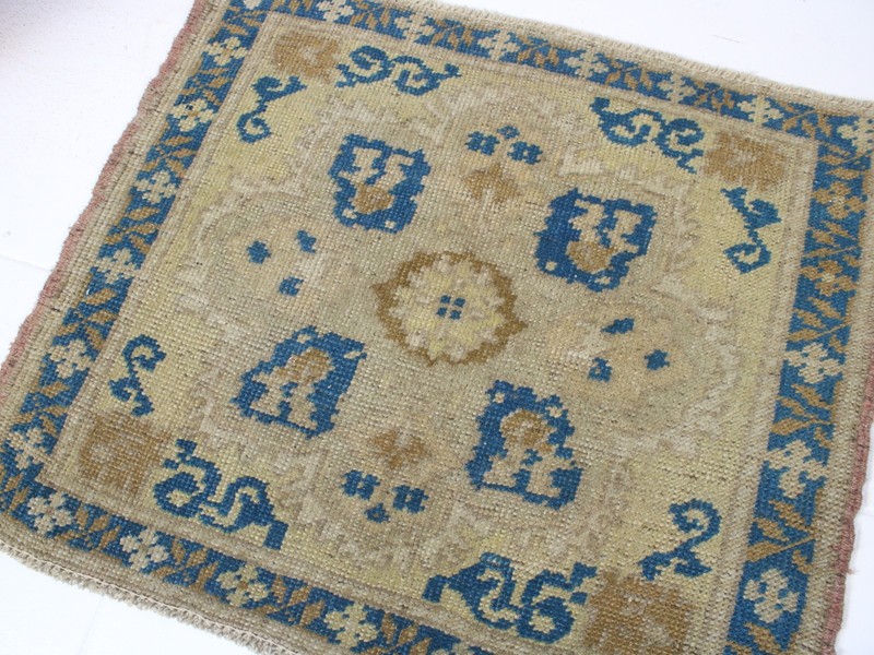 2x2 Turkish Handmade Door Mat Beige Blue Small Wool Rug Square Tribal 1.6x1.9 ft gallery
