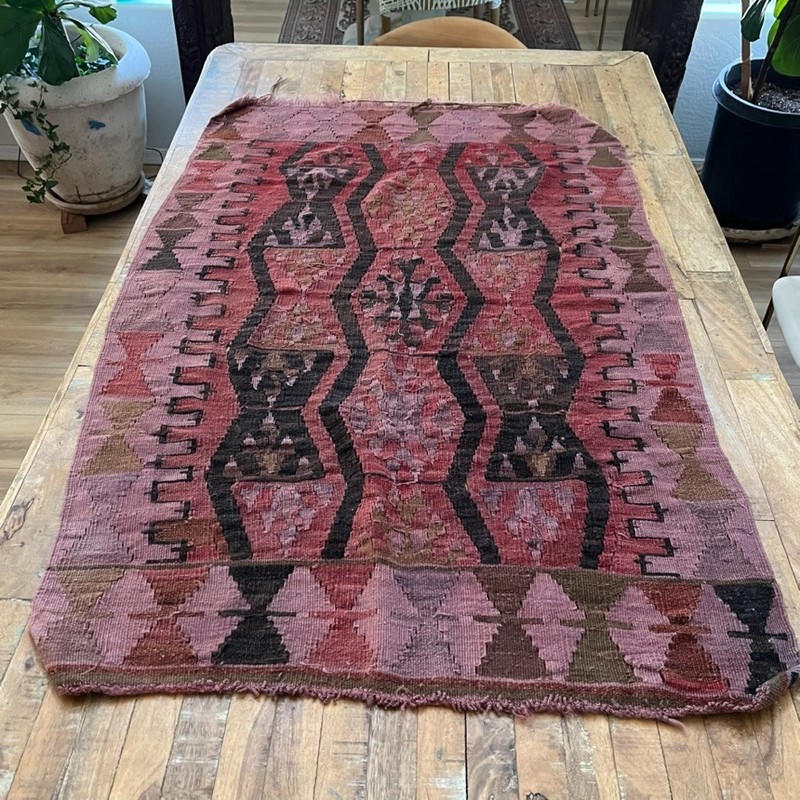 Vintage Turkish Flat Woven Rug Home Decor Wool Kilim 55x36" gallery