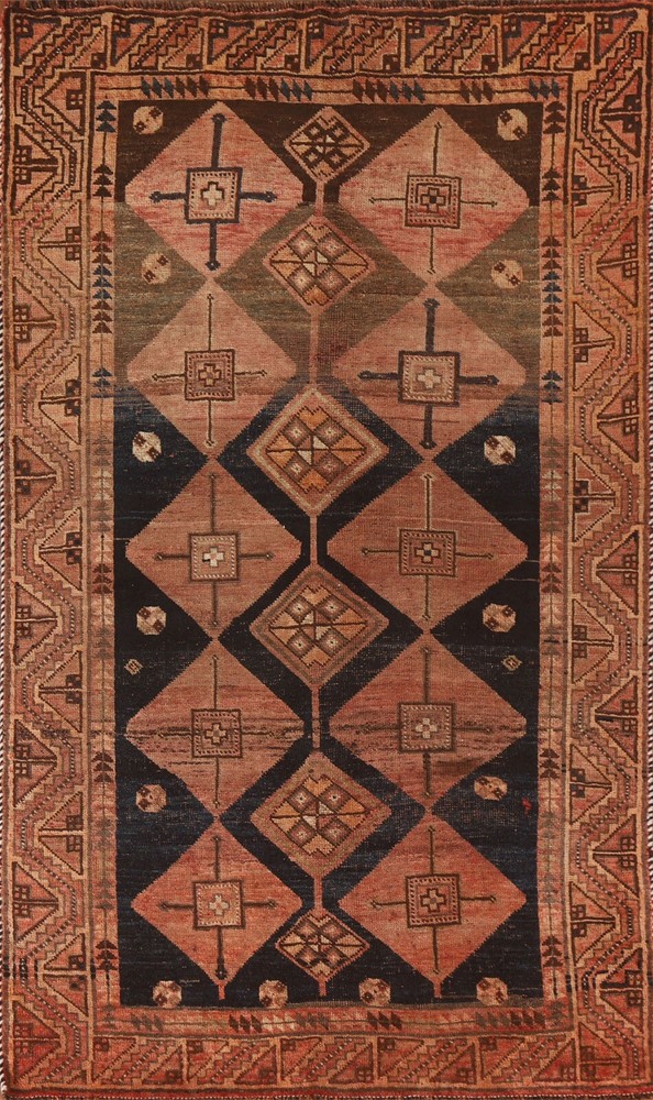Pre-1900 Geometric Lori Tribal Traditional Hand-knotted Wool Antique Rug 4'x7'