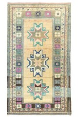 Boho chic wide vintage Turkish runner-Rustic geometric Oushak rug-4.10×8.7ft