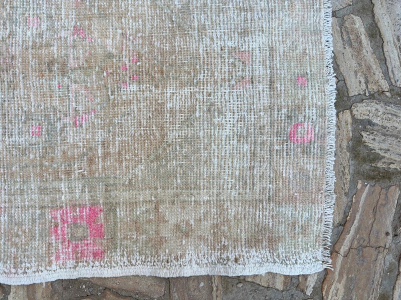 Hand-Woven Turkish Carpet 3x4 Beige Wool Traditional Rug Muted Medium Size gallery