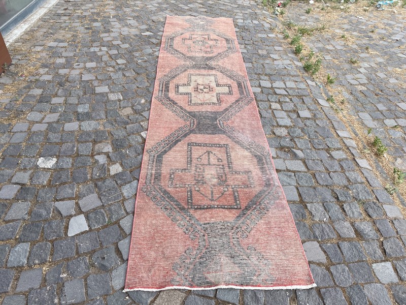 Turkish Vintage Rug Handmade Wool Rug Bohemian Runner Rug Home Rug 2,7 x 11, ft gallery
