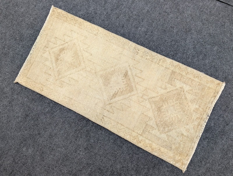 2 x 3 ft Vintage Beige Door Mat, Turkish Oushak Wool Bathroom Rug, Handmade Rug gallery