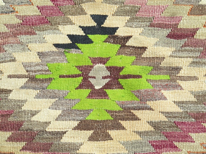 Vintage Turkish Kilim Handmade Wool Rug, Large Floor Carpet, Boho Kelim 75"X103" gallery