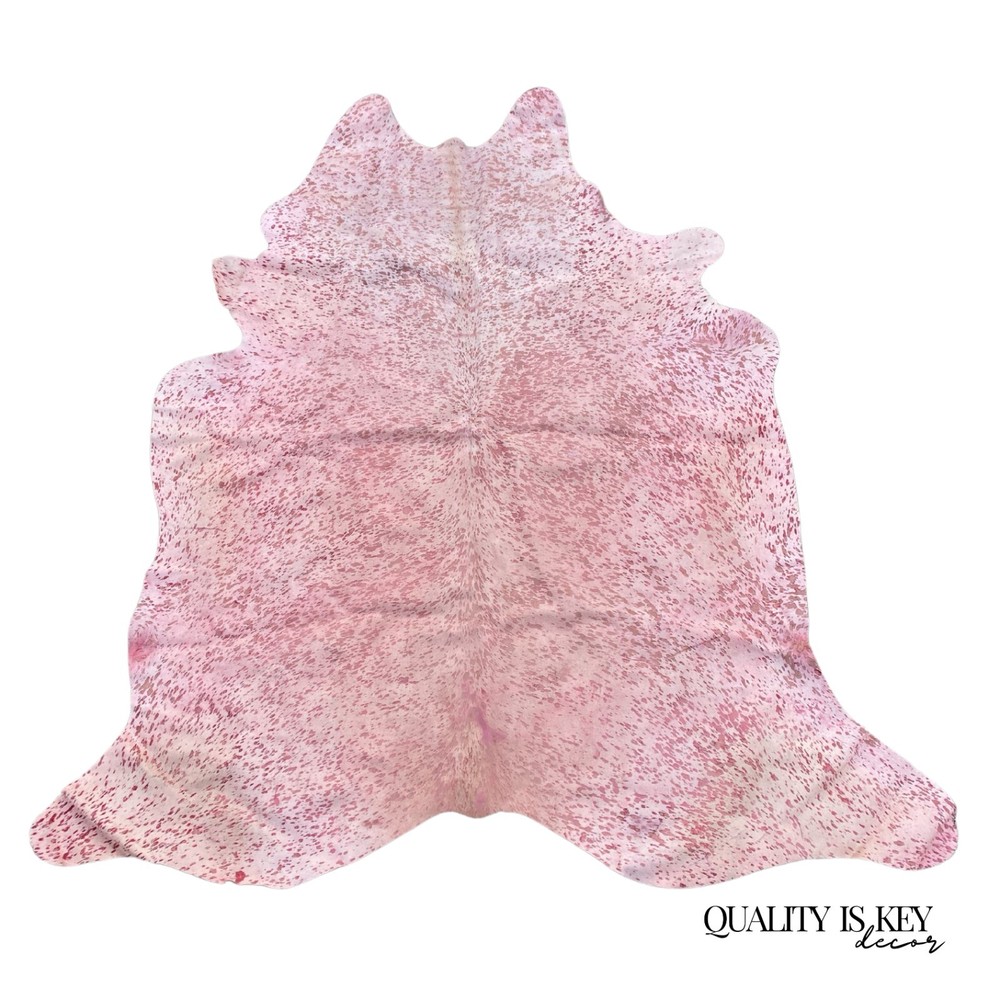 Large Pink Specked Cowhide Area Rug 7.5' x 7' Farmhouse Rustic Modern Decor