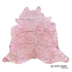 Large Pink Specked Cowhide Area Rug 7.5′ x 7′ Farmhouse Rustic Modern Decor