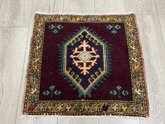 Purple square rug, Vintage rug, Turkish rug, Small rug, Wool rug, 1.8×2.0 ft