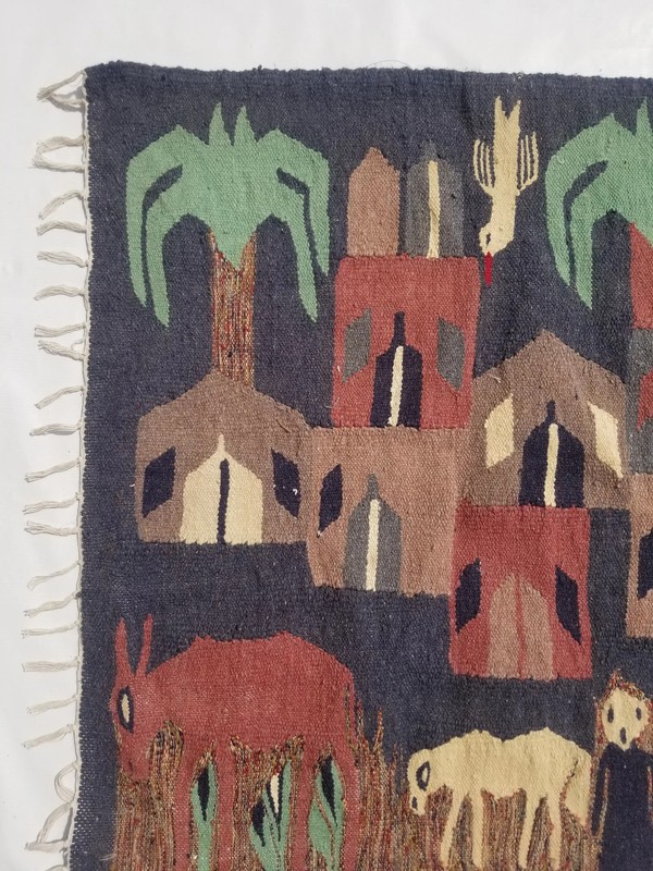 Vintage Traditional Handmade Egyptian Folk Art Wool Multi Tapestry 5.3x2.9ft gallery