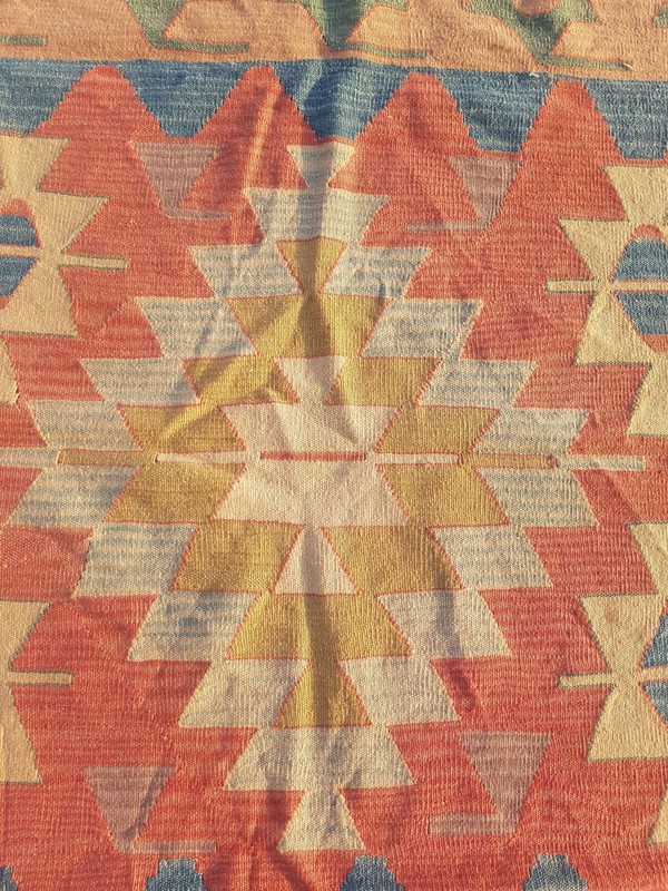 Distressed Fine Vintage Traditional Hand Made Oriental Wool Kilim 176x114cm gallery