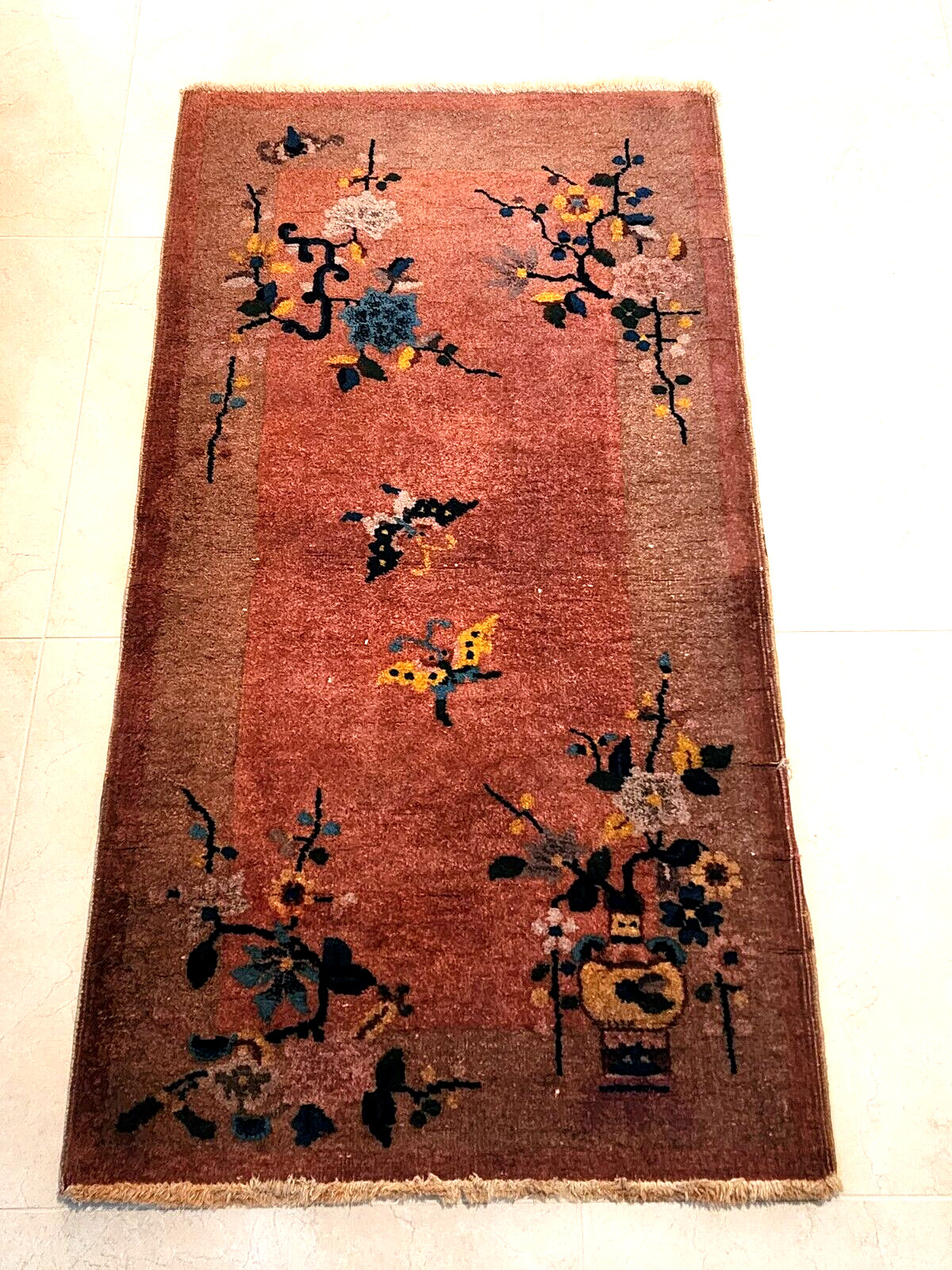 4x2 FT Old Handmade Chinese Small Wool Rug gallery