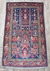Vintage Afghan Prayer Rug 5×3 ft – Handwoven Wool Mosque Design Tribal Carpet