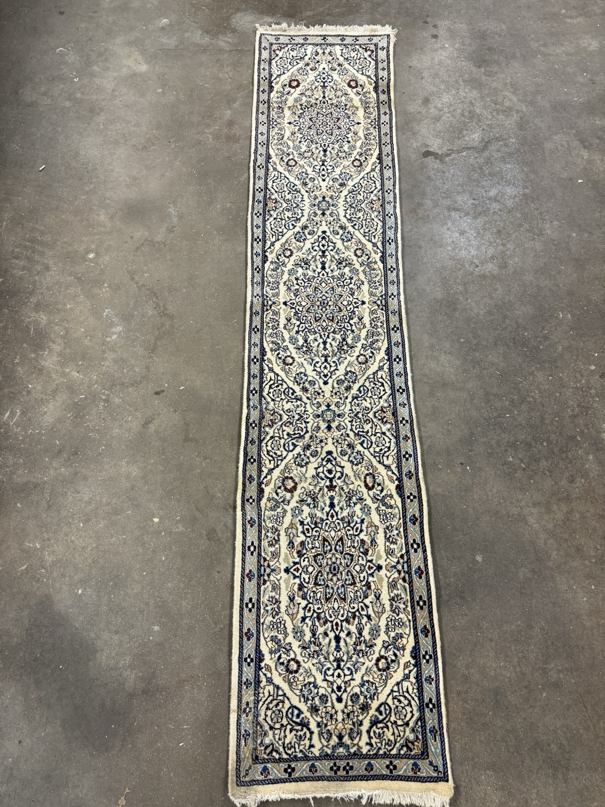 Vintage 70s Handmade Rug Saudi Arabia Super Fine Ivory Long Runner 10ft X 2ft gallery